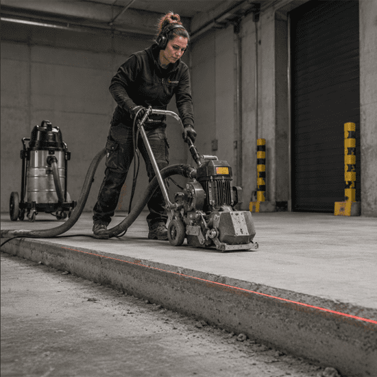 Beton schaven bij hoogteverschil in betonnen vloer